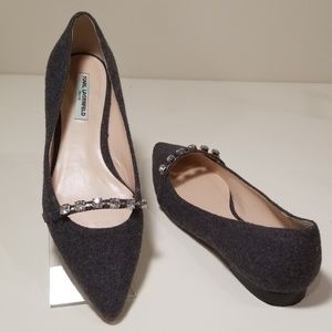 KARL LAGERFELD Gray Fabric Jeweled Flats Size 8M